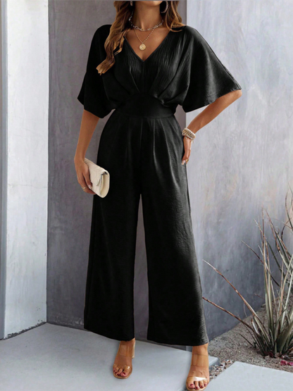 Women Elegant Batwing Sleeve Wide-Leg Jumpsuit