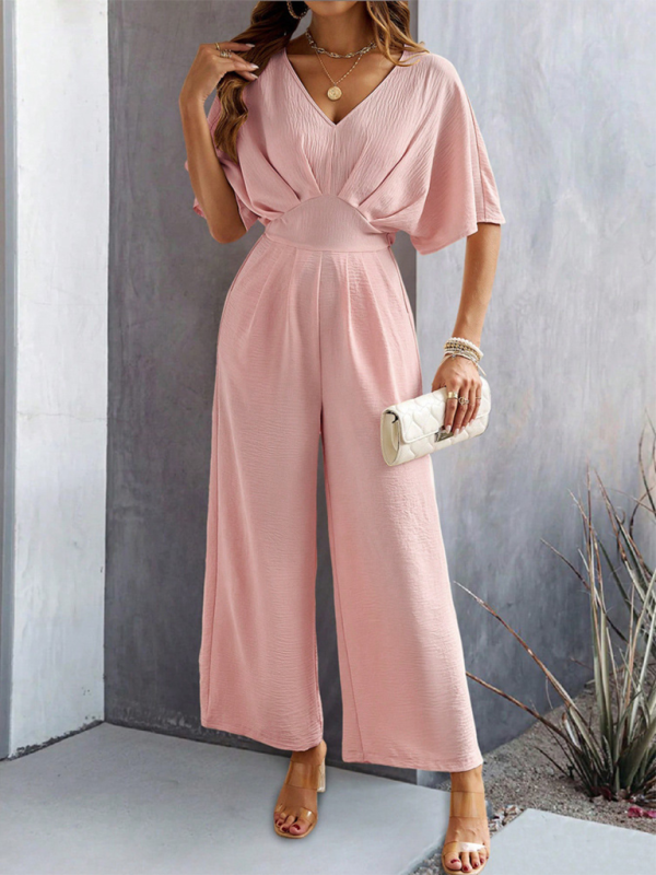 Women Elegant Batwing Sleeve Wide-Leg Jumpsuit