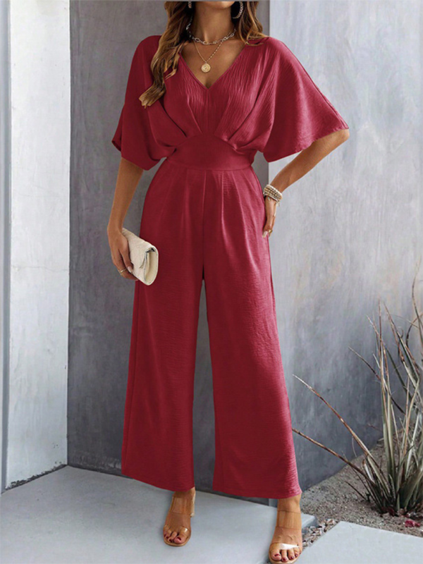 Women Elegant Batwing Sleeve Wide-Leg Jumpsuit