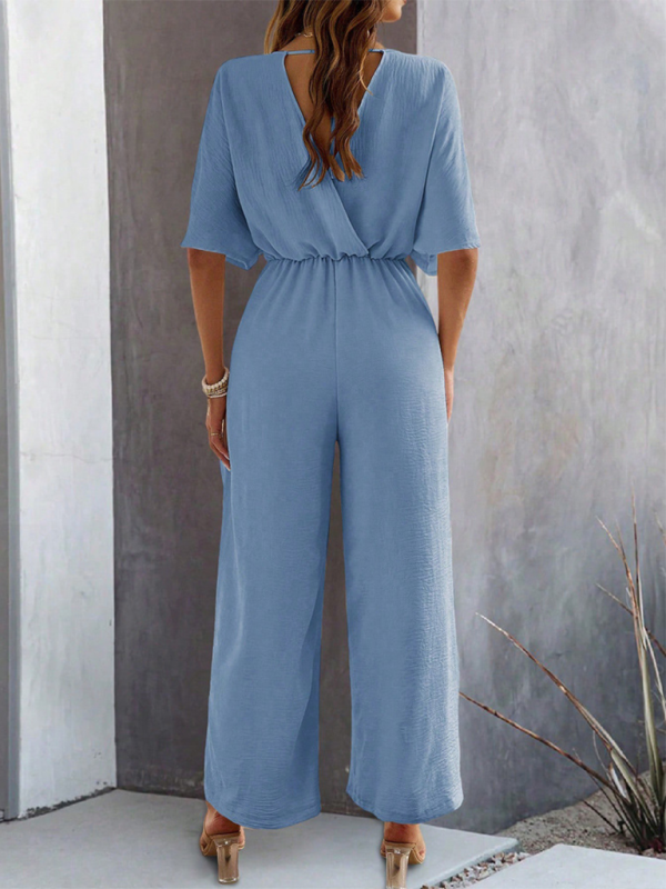 Women Elegant Batwing Sleeve Wide-Leg Jumpsuit