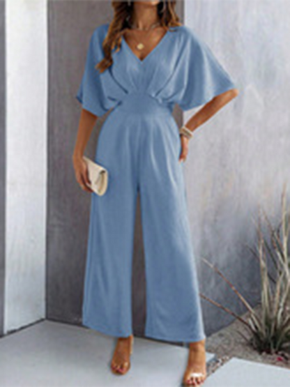 Women Elegant Batwing Sleeve Wide-Leg Jumpsuit