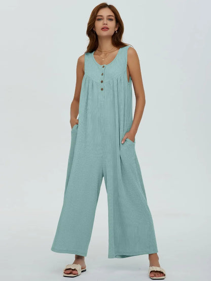 Jumpsuits- Women Textured Relaxed Fit Jumpsuit for Loungewear- - Chuzko Women Clothing