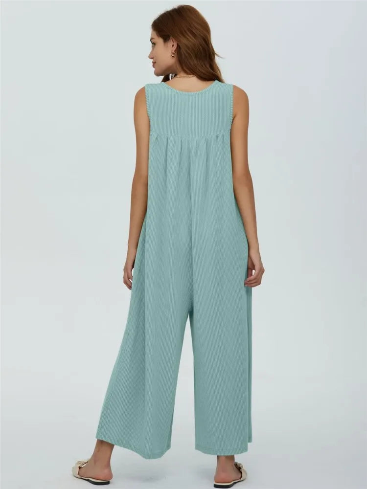 Jumpsuits- Women Textured Relaxed Fit Jumpsuit for Loungewear- - Chuzko Women Clothing