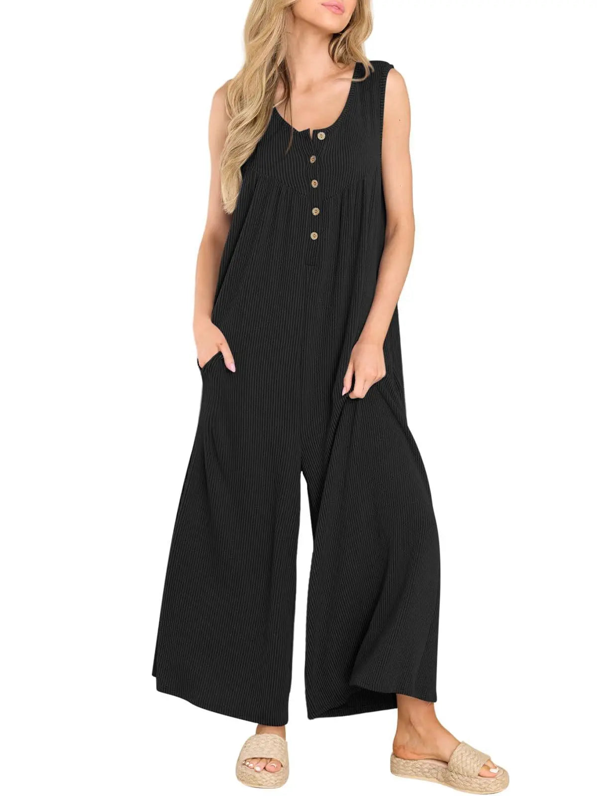 Jumpsuits- Women Textured Relaxed Fit Jumpsuit for Loungewear- - Chuzko Women Clothing