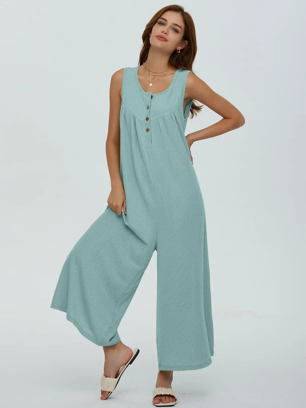 Jumpsuits- Women Textured Relaxed Fit Jumpsuit for Loungewear- - Chuzko Women Clothing