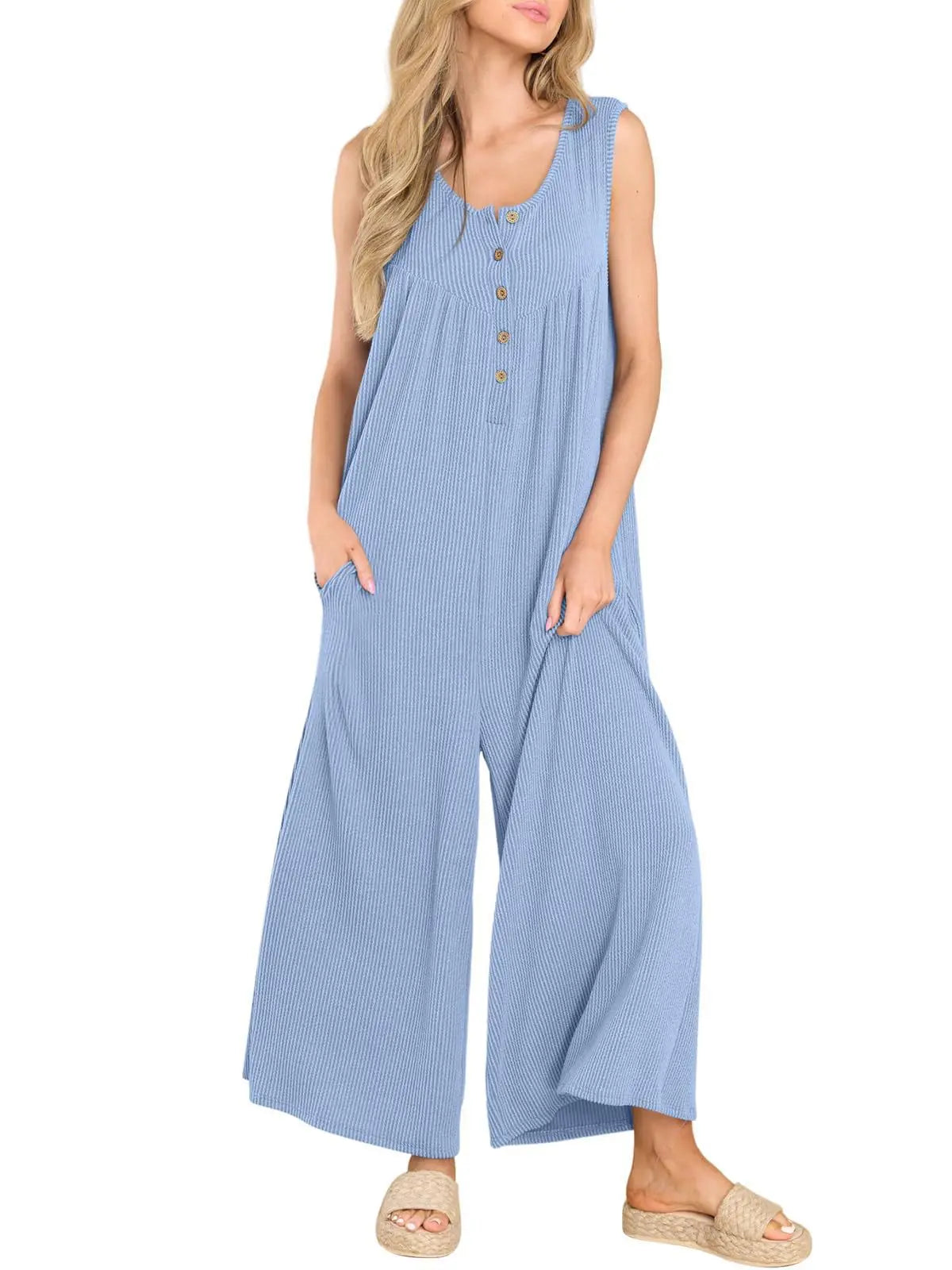 Jumpsuits- Women Textured Relaxed Fit Jumpsuit for Loungewear- - Chuzko Women Clothing