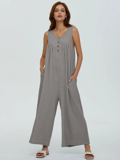 Jumpsuits- Women Textured Relaxed Fit Jumpsuit for Loungewear- GRAY- Chuzko Women Clothing