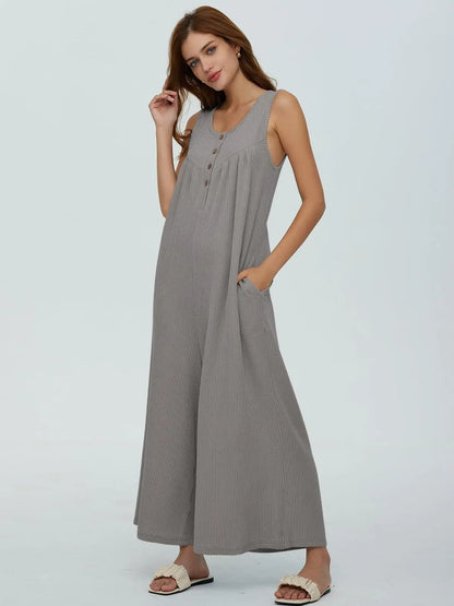 Jumpsuits- Women Textured Relaxed Fit Jumpsuit for Loungewear- - Chuzko Women Clothing