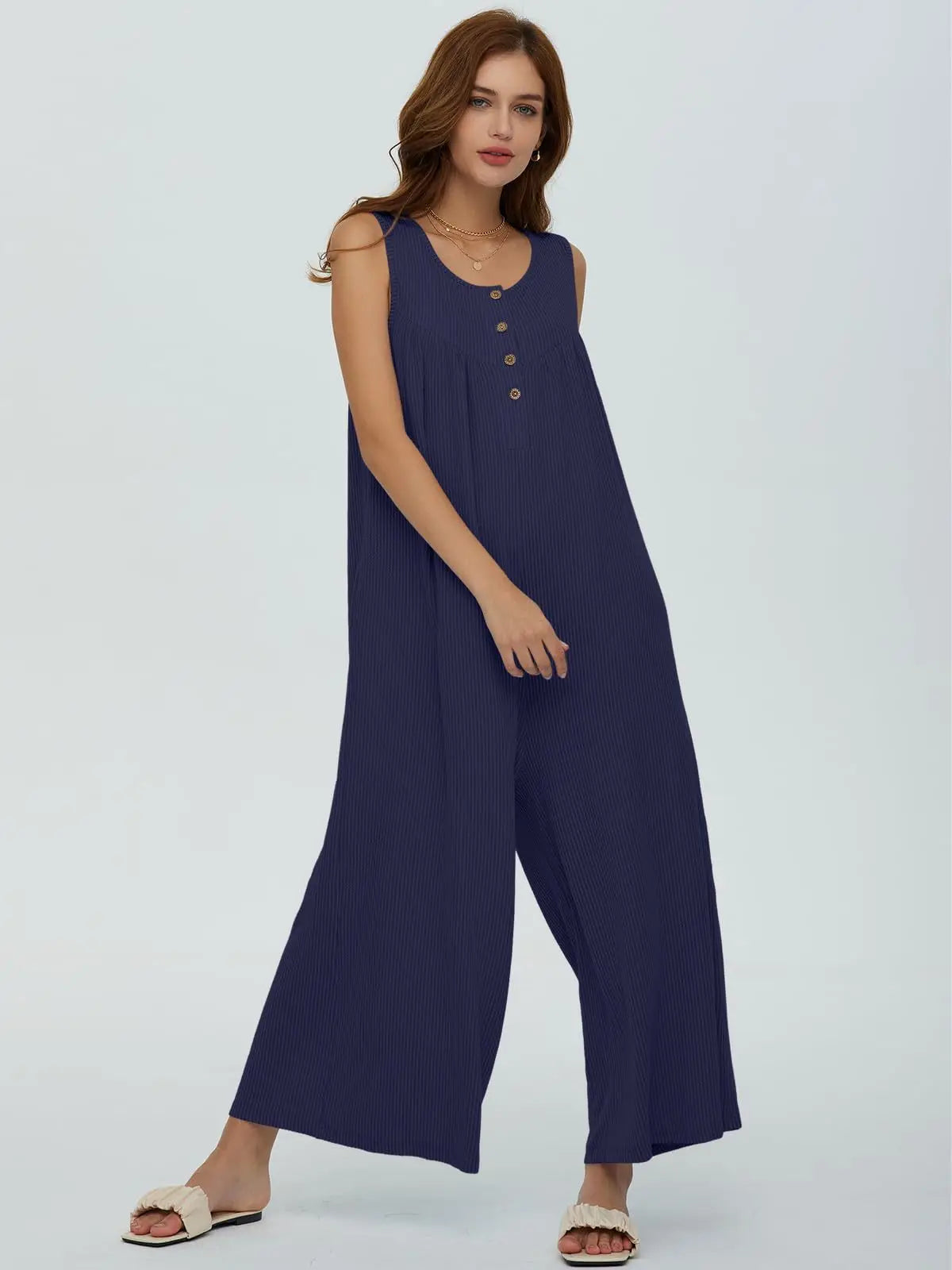 Jumpsuits- Women Textured Relaxed Fit Jumpsuit for Loungewear- - Chuzko Women Clothing