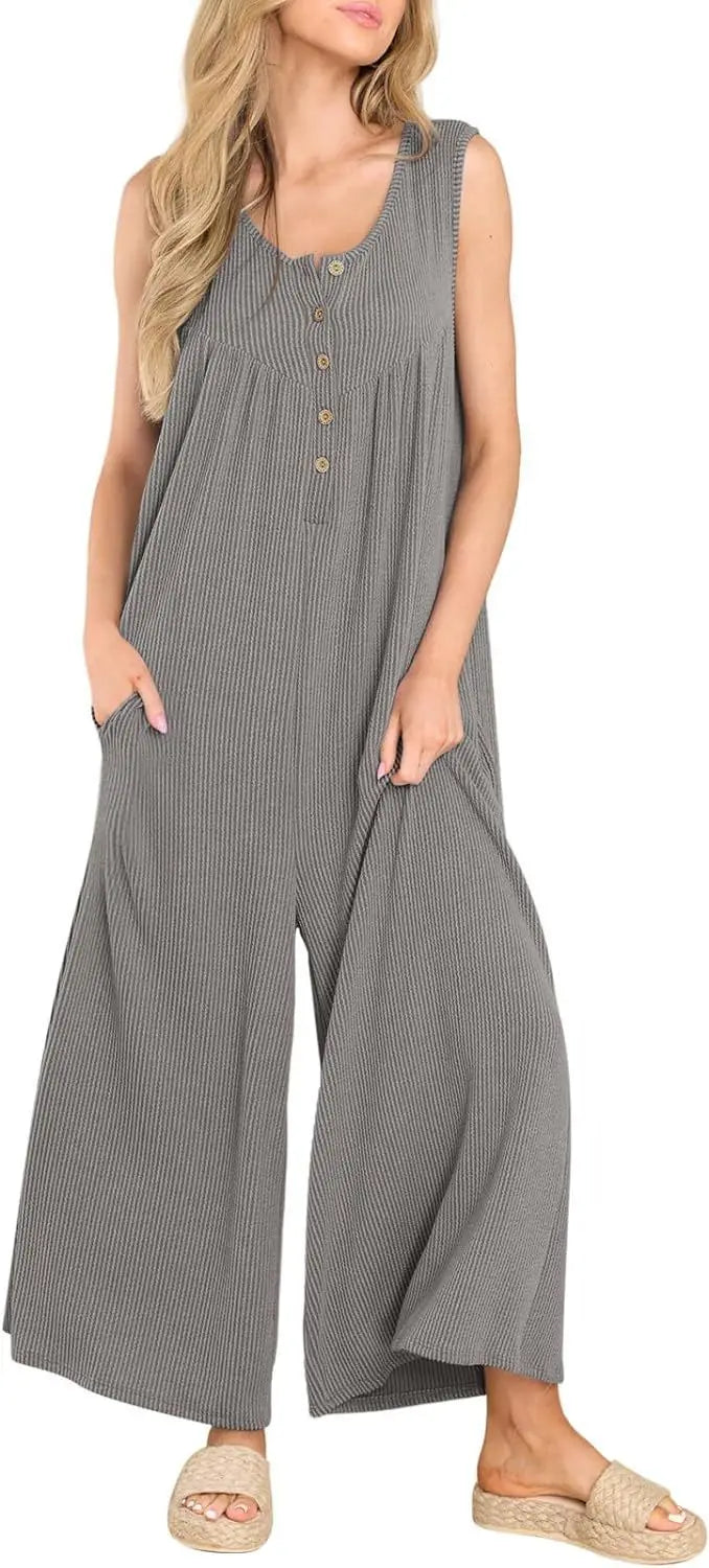 Jumpsuits- Women Textured Relaxed Fit Jumpsuit for Loungewear- - Chuzko Women Clothing