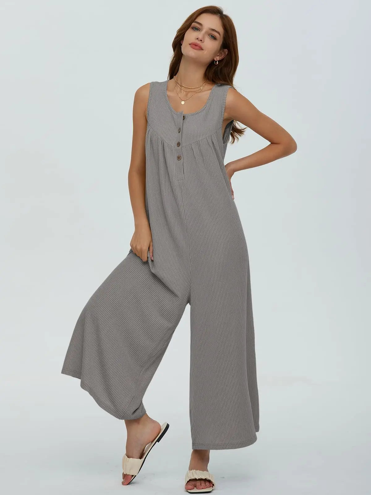 Jumpsuits- Women Textured Relaxed Fit Jumpsuit for Loungewear- - Chuzko Women Clothing