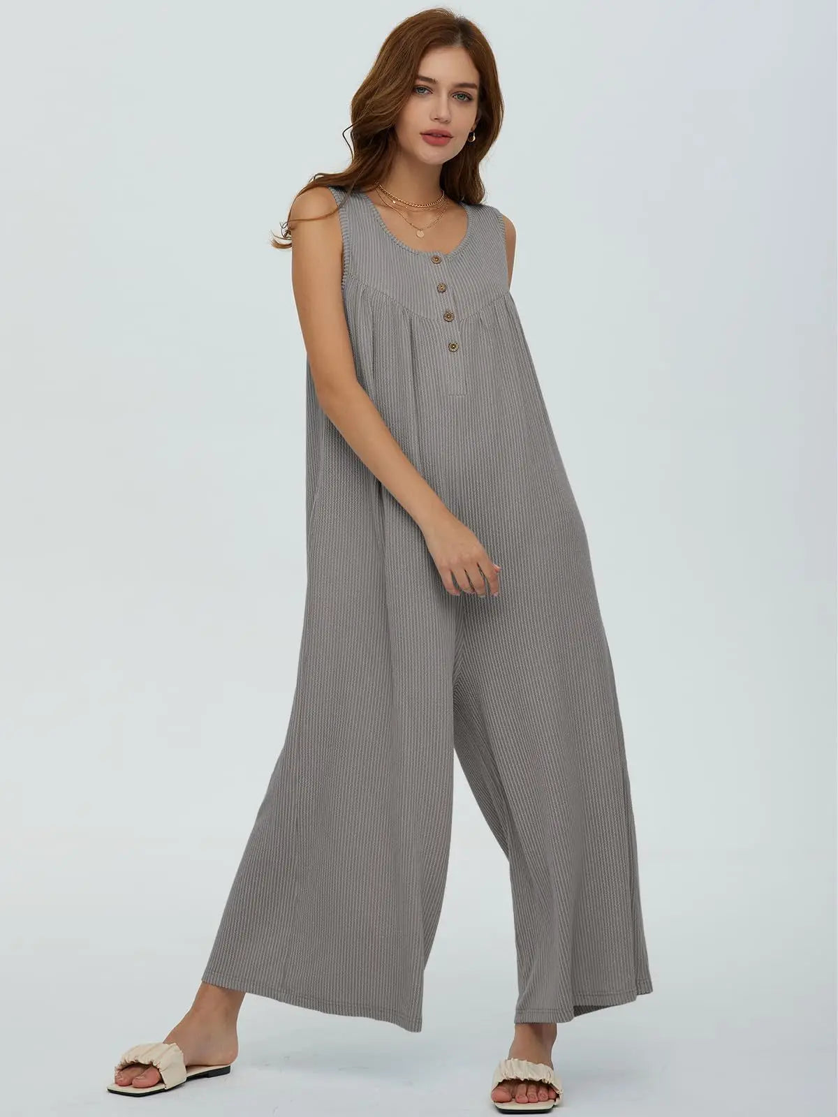 Jumpsuits- Women Textured Relaxed Fit Jumpsuit for Loungewear- - Chuzko Women Clothing