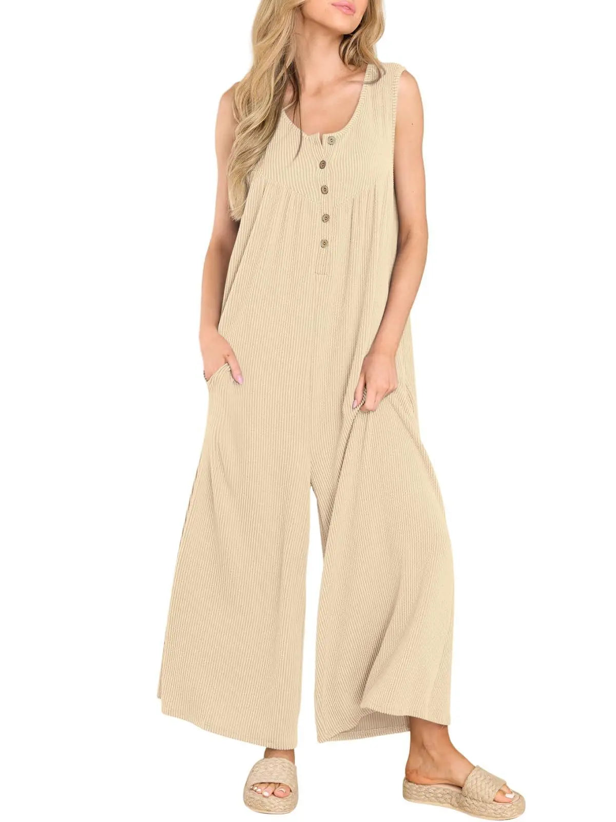 Jumpsuits- Women Textured Relaxed Fit Jumpsuit for Loungewear- - Chuzko Women Clothing