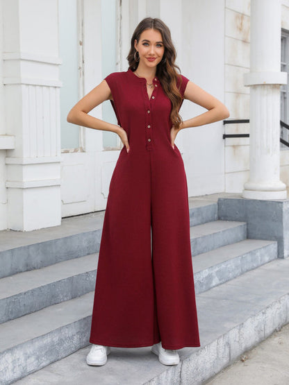 Jumpsuits- Women's Solid Wide-Leg Loose Jumpsuit - Oversized Playsuit- - Pekosa Women Fashion