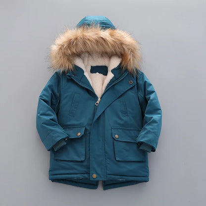 Kids Coats - Kid's Hooded Winter Coat Fleece-Lined Jacket