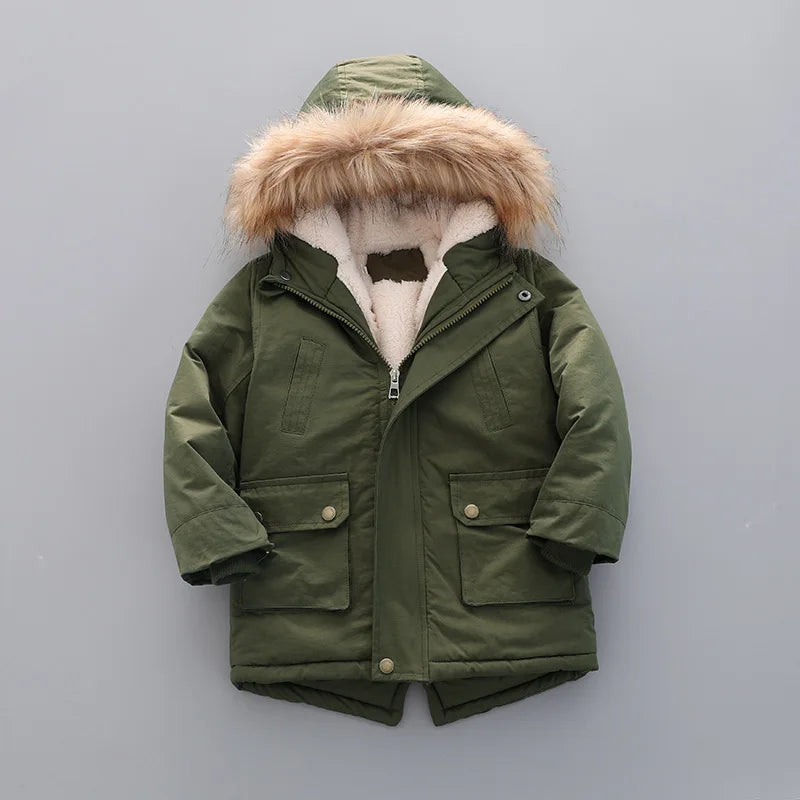 Kids Coats - Kid's Hooded Winter Coat Fleece-Lined Jacket