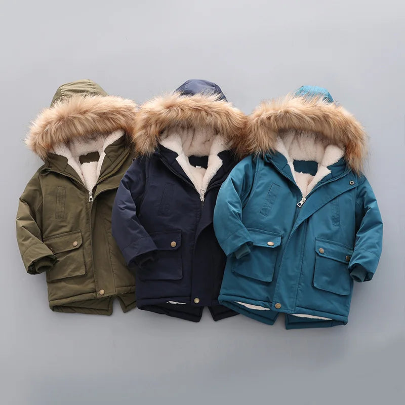 Kids Coats - Kid's Hooded Winter Coat Fleece-Lined Jacket