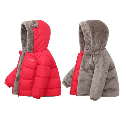 Kids Coats - Plush Ear Puffer Jacket Bear Hooded Outerwear for Kids