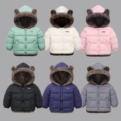 Kids Coats - Plush Ear Puffer Jacket Bear Hooded Outerwear for Kids