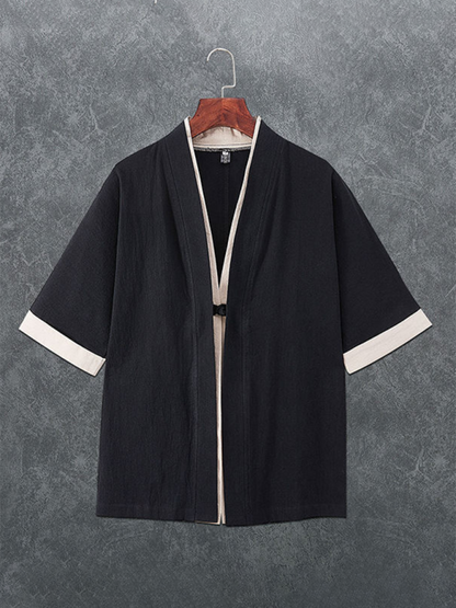 Kimono Shirt- Men's Linen Blend Kimono Shirt - Perfect for Summer Evenings- Black- Pekosa Women Fashion