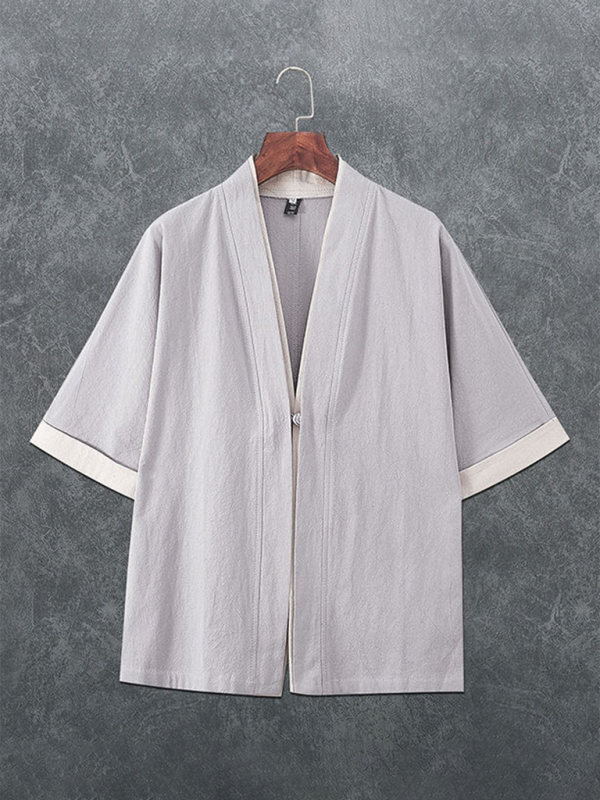 Kimono Shirt- Men's Linen Blend Kimono Shirt - Perfect for Summer Evenings- Grey- Pekosa Women Fashion