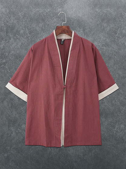 Kimono Shirt- Men's Linen Blend Kimono Shirt - Perfect for Summer Evenings- Wine Red- Pekosa Women Fashion