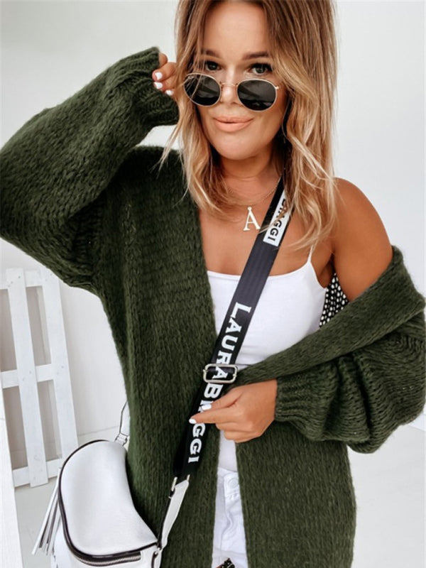 Knit Cardigans - Slouchy Knit Open Front Cardigan