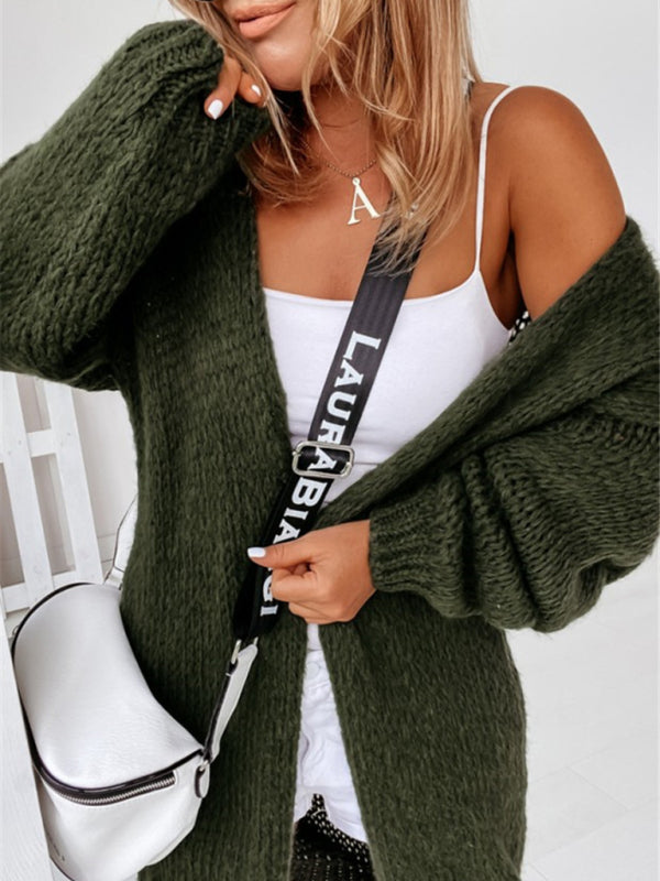 Knit Cardigans - Slouchy Knit Open Front Cardigan