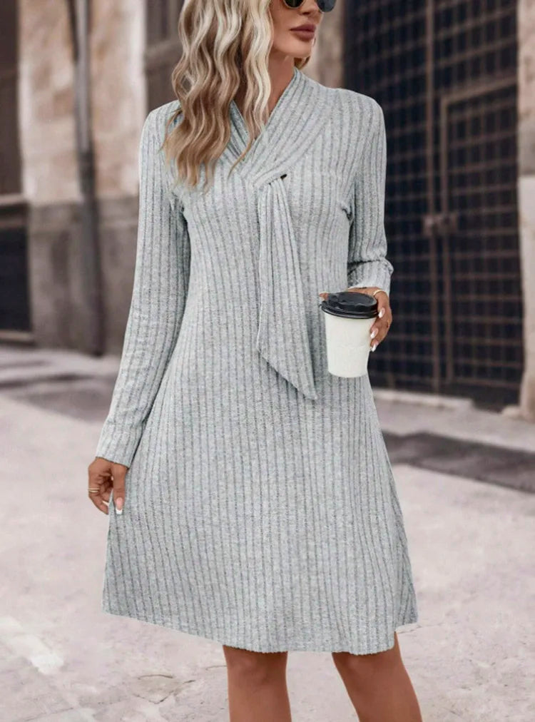 Knit Dresses- Ribbed Shawl Collar Fall Knit Dress