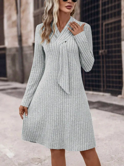 Knit Dresses- Ribbed Shawl Collar Fall Knit Dress