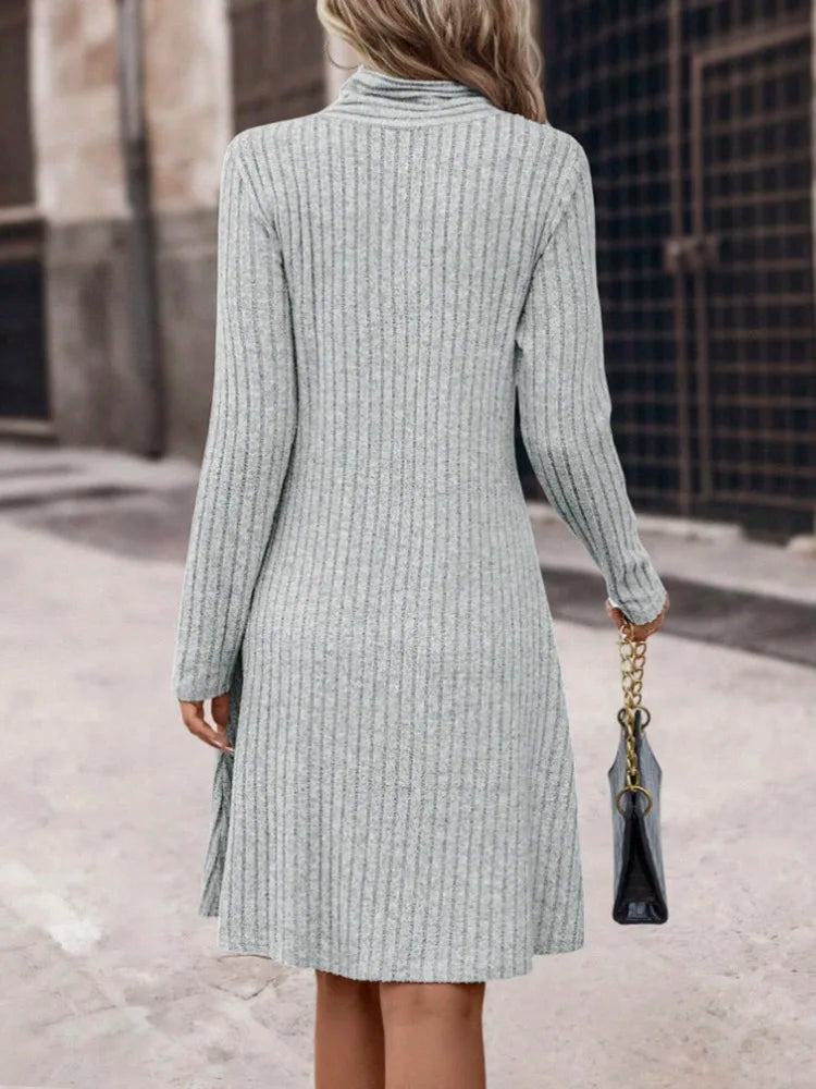 Knit Dresses- Ribbed Shawl Collar Fall Knit Dress