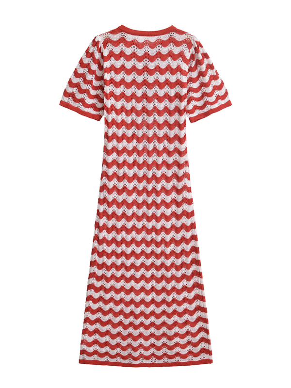 Knit Dresses- Zigzag Crochet Midi Dress- - Pekosa Women Fashion