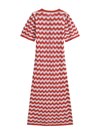 Knit Dresses- Zigzag Crochet Midi Dress- - Pekosa Women Fashion