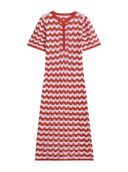 Knit Dresses- Zigzag Crochet Midi Dress- Red- Pekosa Women Fashion