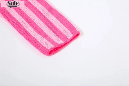 Knit Mini Dresses - Cut-out Back Pink Striped Knit Mini Dress