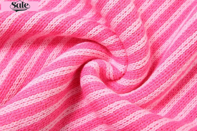 Knit Mini Dresses - Cut-out Back Pink Striped Knit Mini Dress