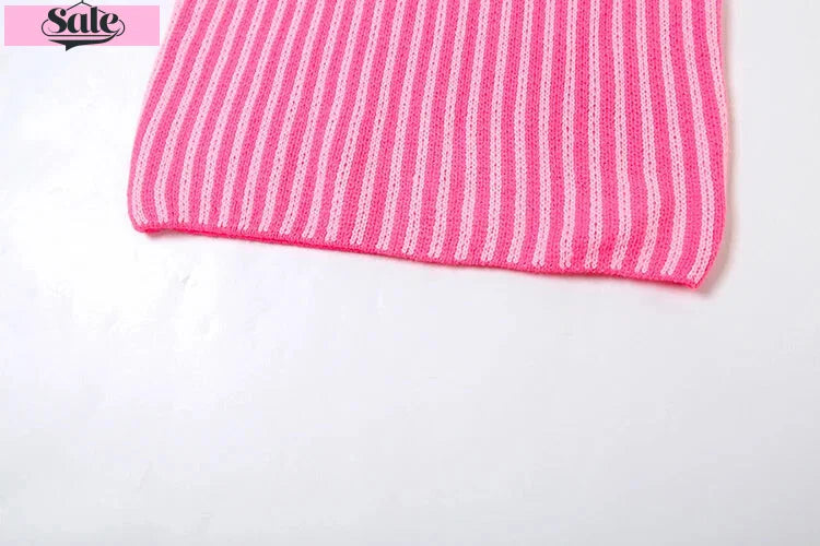 Knit Mini Dresses - Cut-out Back Pink Striped Knit Mini Dress