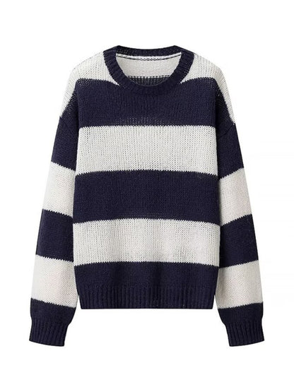 Knit Sweaters - Navy & White Stripe Knit Sweater Color Block Jumper