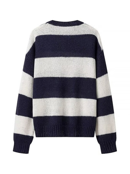 Knit Sweaters - Navy & White Stripe Knit Sweater Color Block Jumper