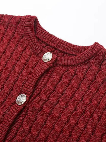 Knit Tops - Button-Up Knit Sweater Cable Knit Short-Sleeve Cardigan Top