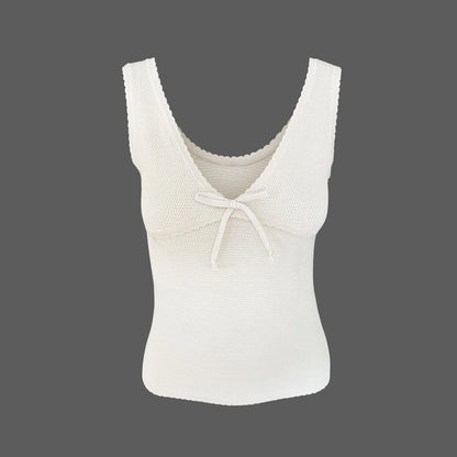 Knit Tops - Dual-Tone Knitwear Sleeveless Tie Knit Top