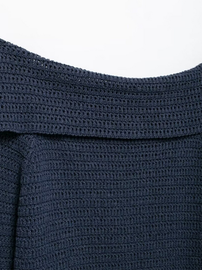 Knit Tops - Fall Shoulder-Baring Top Navy Cropped Knitwear