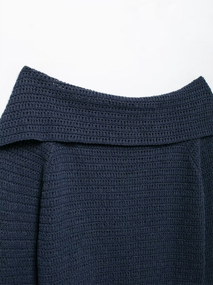 Knit Tops - Fall Shoulder-Baring Top Navy Cropped Knitwear