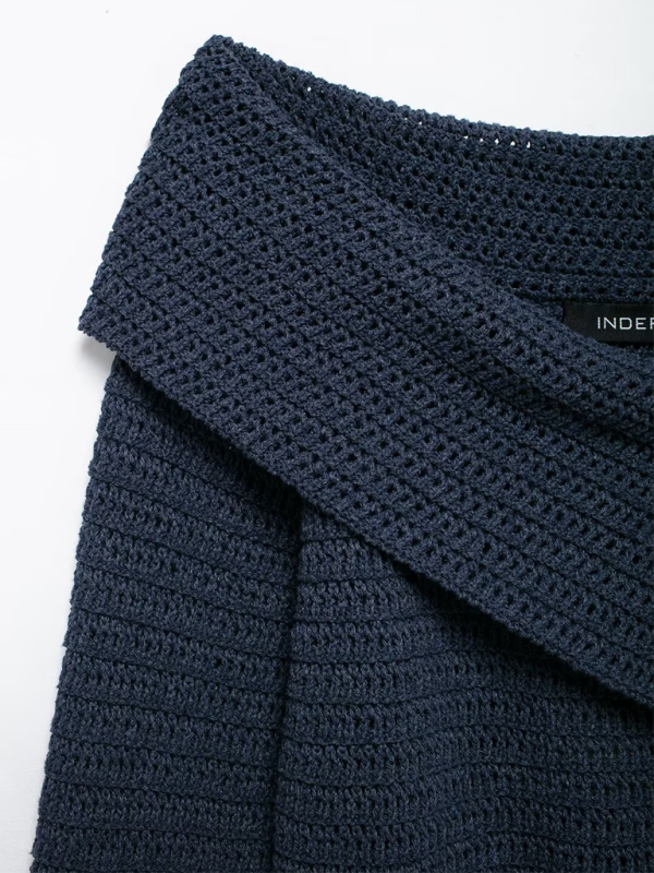 Knit Tops - Fall Shoulder-Baring Top Navy Cropped Knitwear