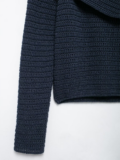 Knit Tops - Fall Shoulder-Baring Top Navy Cropped Knitwear