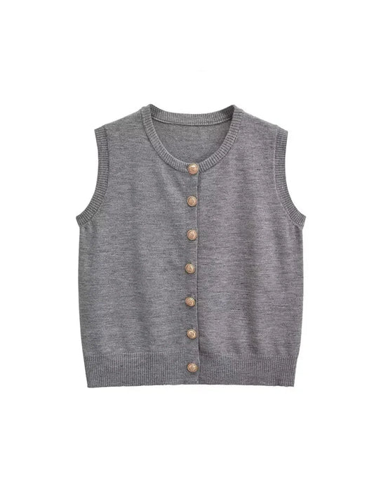 Knit Tops - Heathered Gray Top Sleeveless Sweater for Coffee Dates