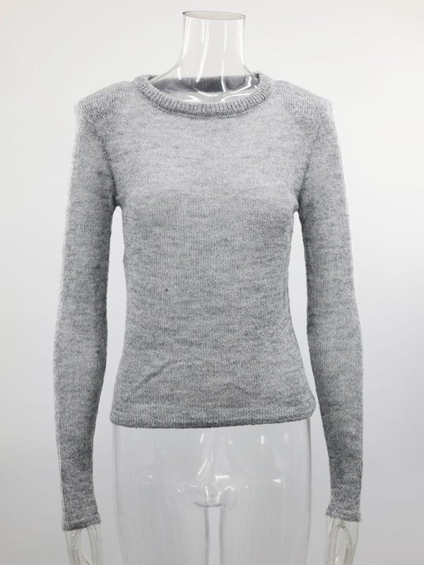 Knit Tops- Open Knitting Fitted Sweater Top for Versatile Looks- Grey- Pekosa Women Fashion