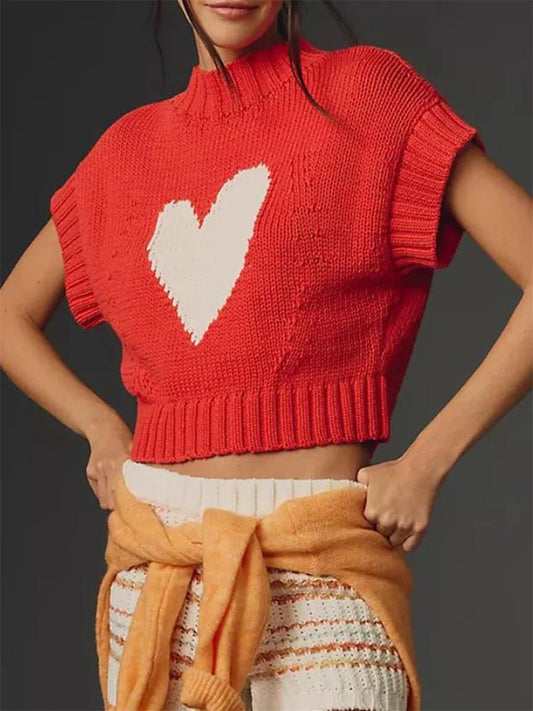 Knit Tops - Red Heart Knit Crop Top for Casual Looks