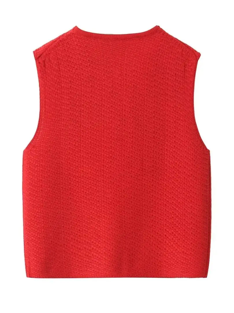 Knit Tops- Red Sleeveless Knit Tie-Up Vest Perfect for Women- - Chuzko Women Clothing