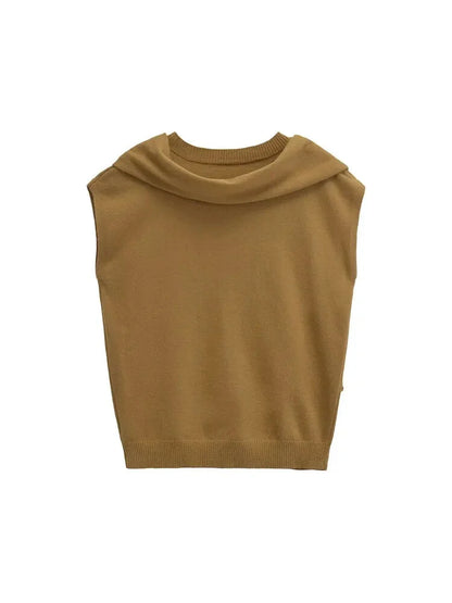 Knit Tops - Scarf Neck Top Sleeveless Knit Sweater